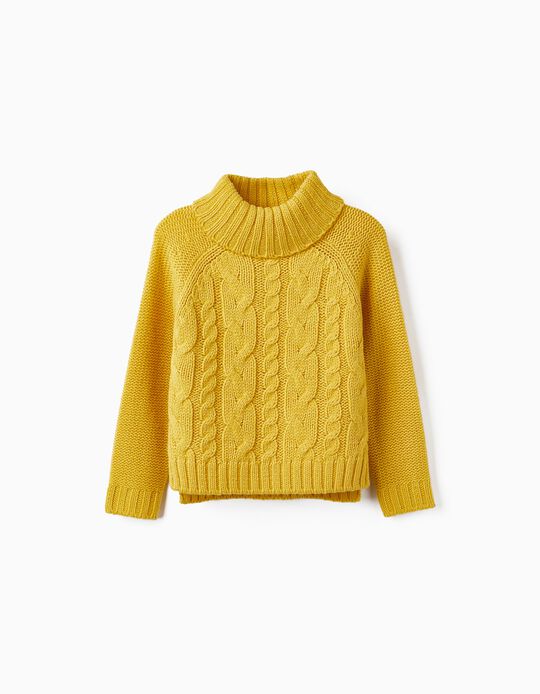 High Neck Knit Sweater for Girls, Yellow