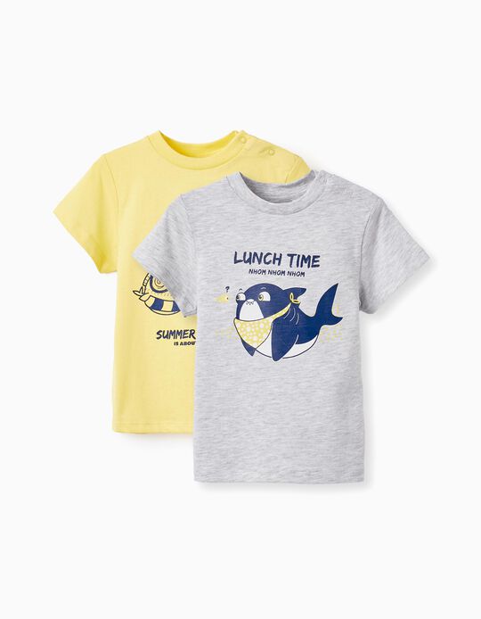 2 T-shirts de Algodão para Bebé Menino 'Summer Sea-Son', Amarelo/Cinza