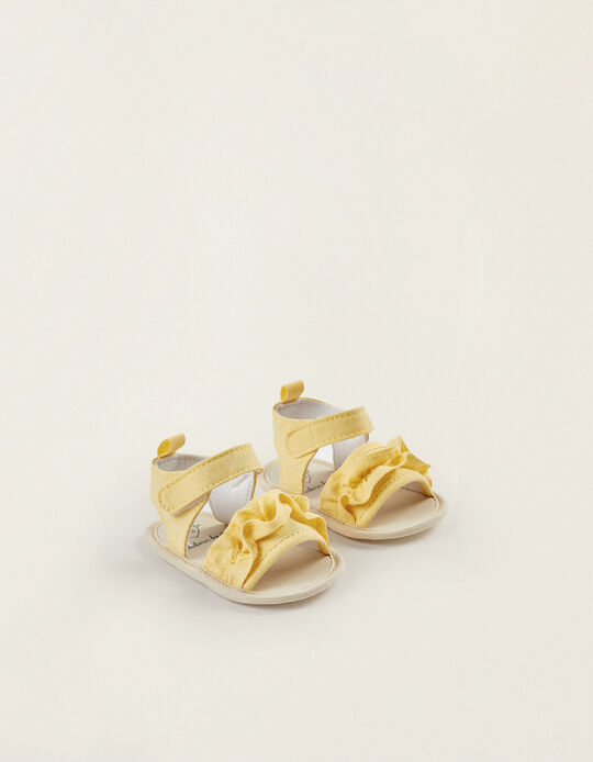 Sandals with Ruffles for Newborn Girls, Yellow