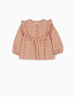 Floral Blouse for Baby Girls, Light Brown