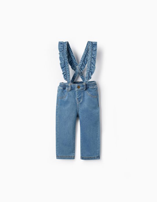Denim Trousers with Removable Straps for Baby Girls, Blue
