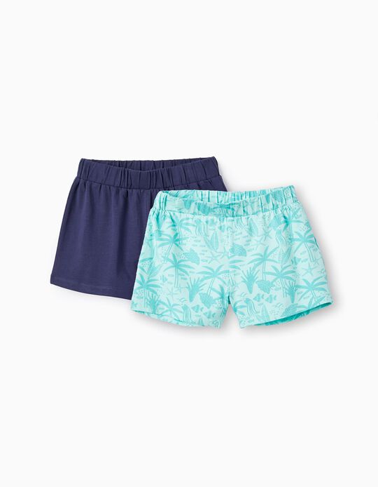 2 Cotton Shorts for Girls 'Ocean', Blue/Aqua Green