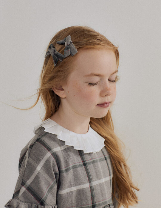 Pack of 2 Checkered Hair Clips for Girls, Grey