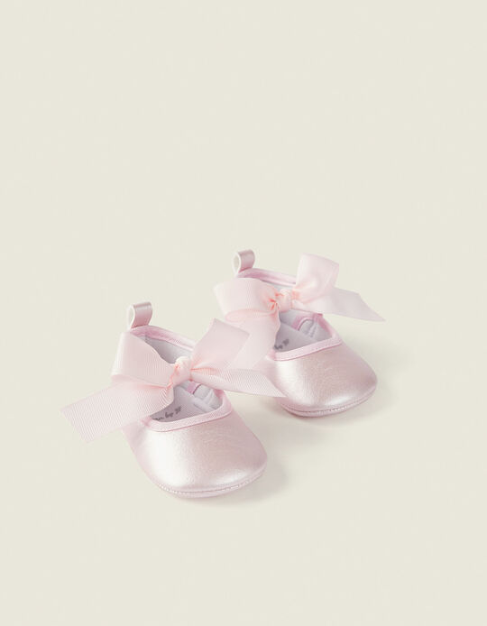 Shiny Ballet Pumps for Newborn Baby Girls, Pink