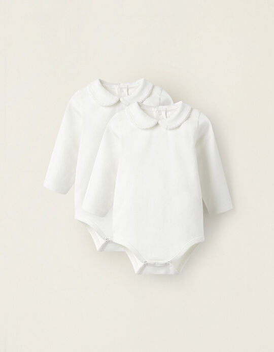 2-Pack Cotton Bodysuits for Newborns, Cream