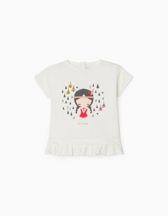 T-Shirt à Volants Bébé Fille 'Kindness', Blanc