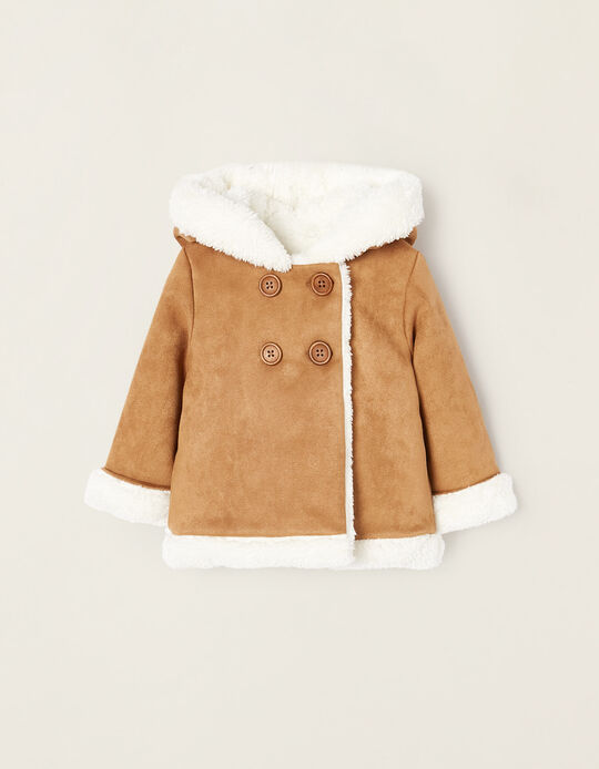 Faux Suede and Fur Coat for Newborn Babies, Camel