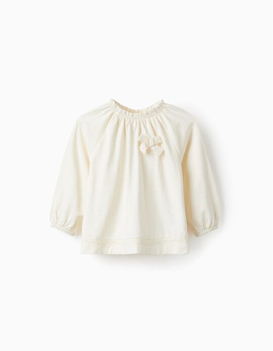 Comprar Online Blusa em Algodão com Laço para Bebé Menina, Branco