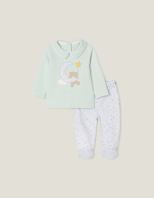 2 in 1 Pyjamas for Newborn Babies 'Sweet Dreams', Aqua Green/Grey