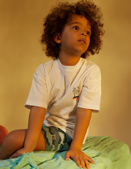 Camiseta de Algodón para Niño 'Palmeras', Blanco