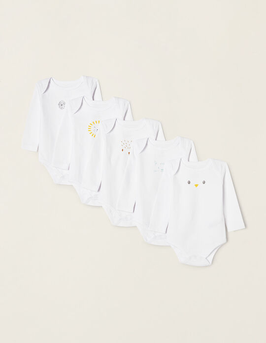 5-Pack Cotton Bodysuits for Babies and Newborn Babies 'Animals', White