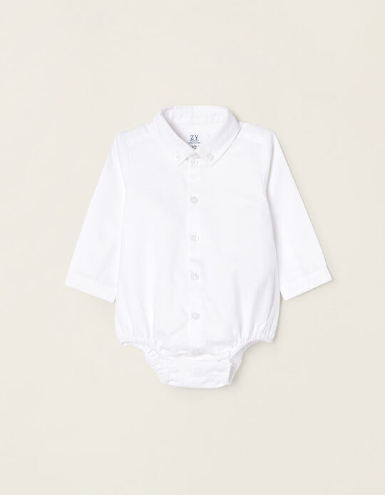 Cotton Shirt-Bodysuit for newborn Baby Boys, White
