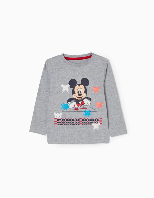 T-Shirt de Manga Comprida para Bebé Menino 'Gamer Mickey', Cinza