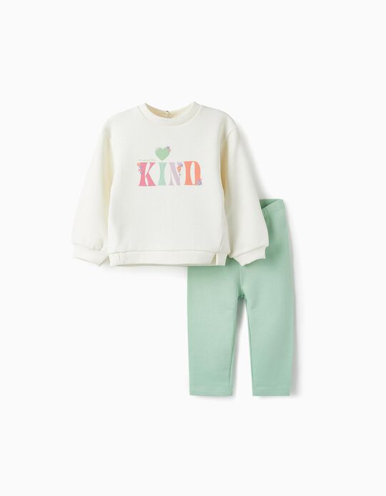 Buy Online Sweatshirt + Cotton Leggings for Baby Girls, White/Green