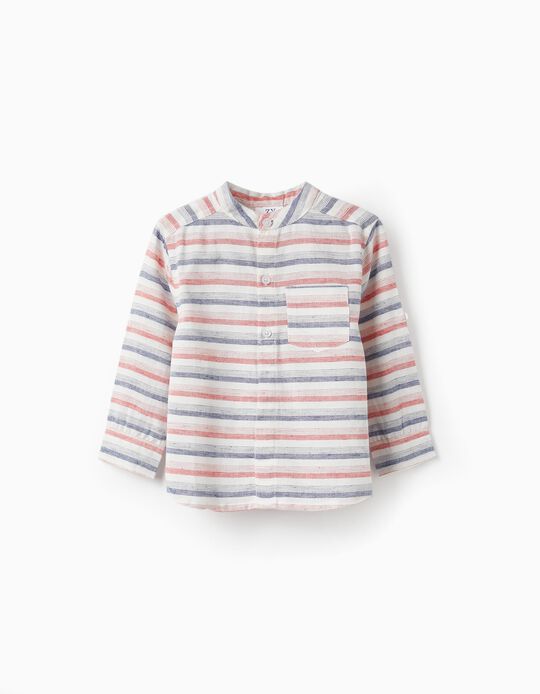 Camisa às Riscas para Bebé Menino, Branco/Vermelho/Azul