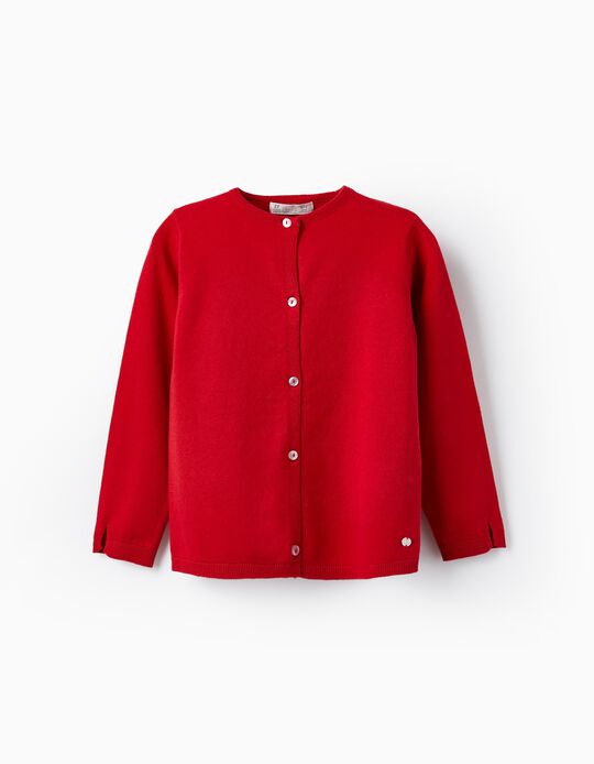 Cotton Knit Jacket for Girls, Red