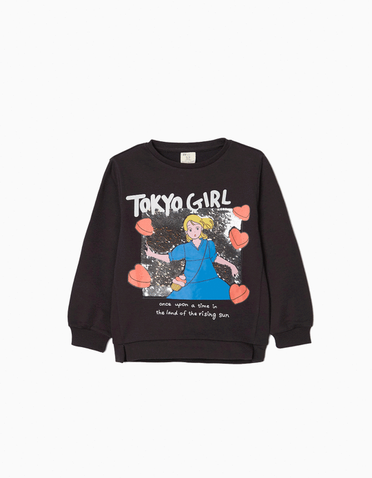 Sweat-Shirt Fille 'Tokyo Girl', Gris Foncé