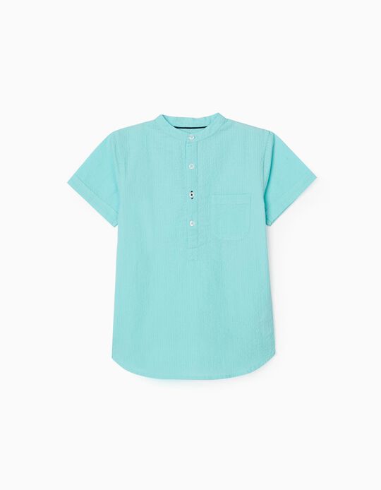 Camisa com Textura para Menino, Verde Água