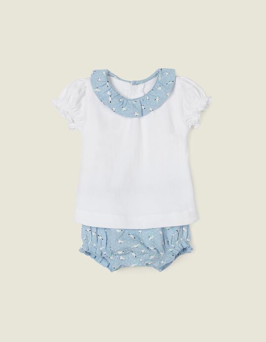 2 in 1 Jumpsuit for Newborn Baby Girls 'Seagull', Bleu/Blanc