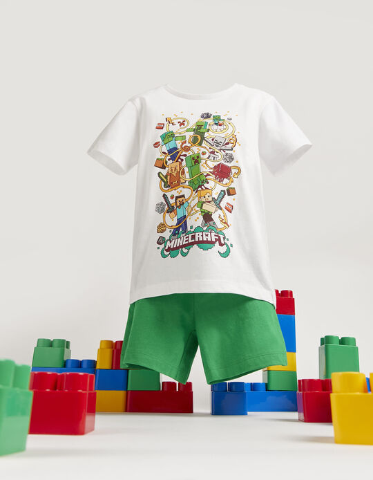 Cotton Pyjama for Boys 'Minecraft', White/Green