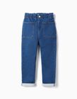 Paperbag Denim Trousers for Girls, Blue