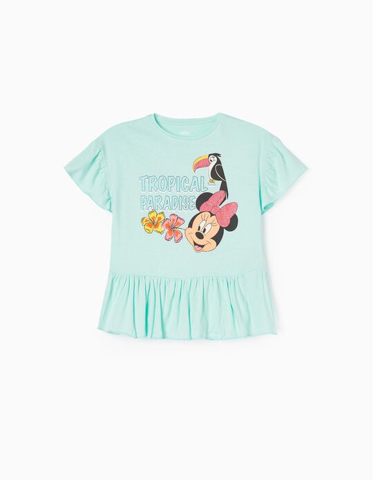 T-shirt de Algodão para Menina 'Tropical Minnie', Verde Água