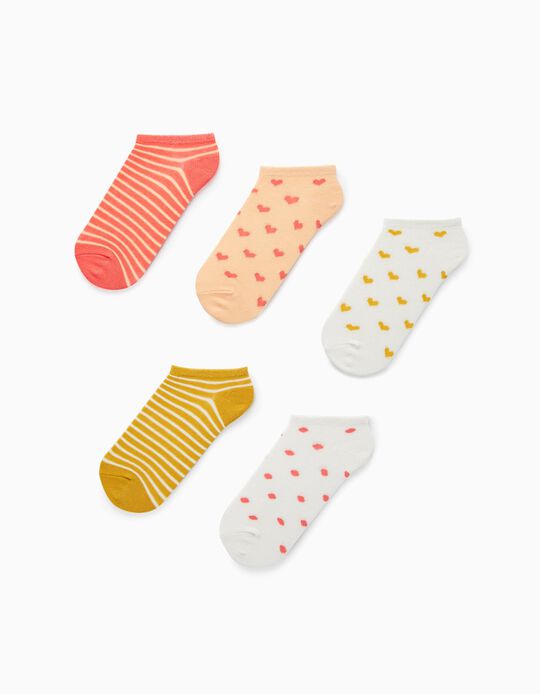 5 Pairs of Ankle Socks for Girls, Multicoloured