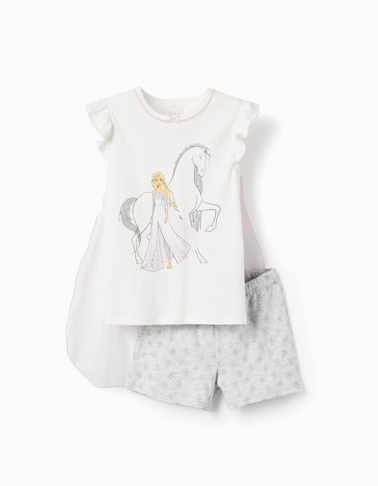 Pijama com Capa de Tule e Purpurinas para Menina 'Elsa', Branco/Cinza