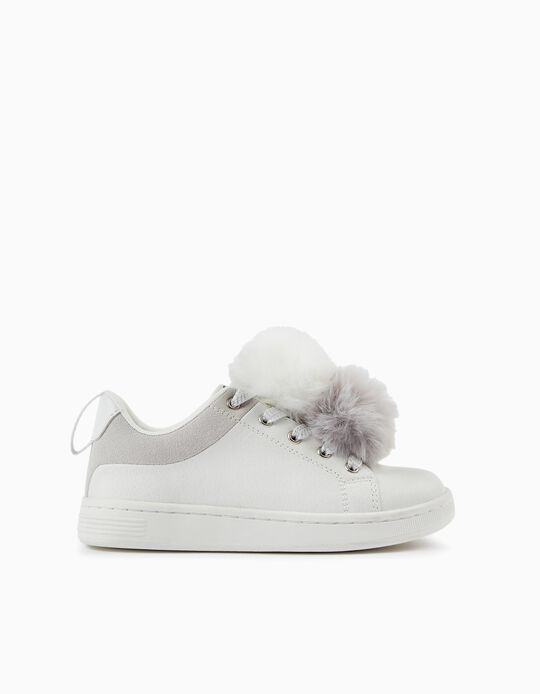 Trainers with Pom-poms for Girls 'ZY 1996', White/Grey