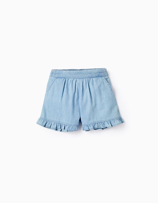 Denim Shorts with Ruffles for Girls, Blue
