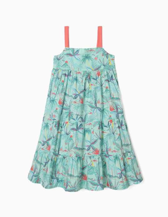 Strappy Dress for Girls 'Tropical', Aqua Green