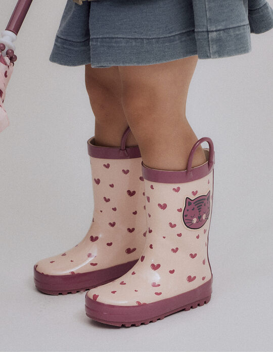 Rain Boots for Baby Girls 'Cat and Hearts', Pink