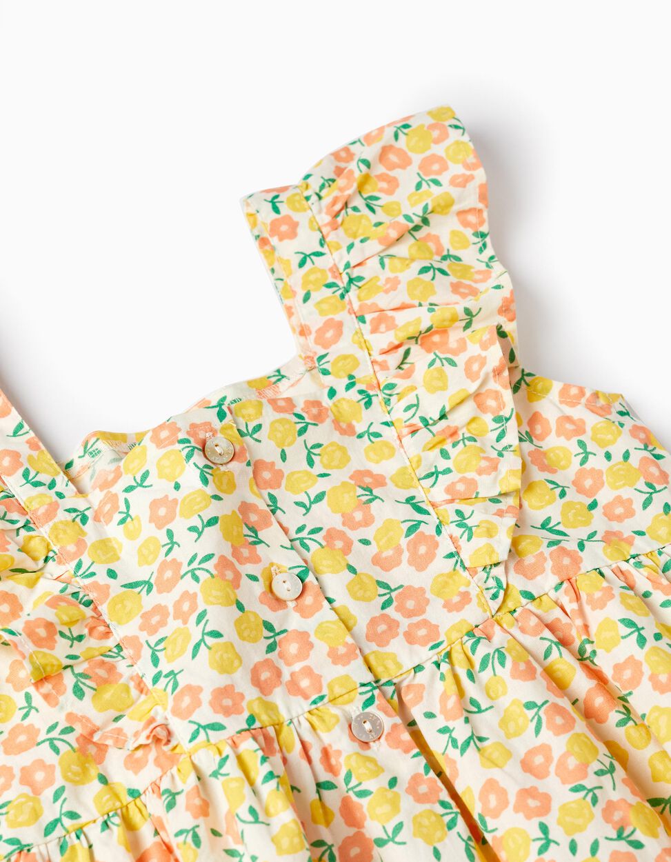 Comprar Online Vestido Floral de Algodão para Menina, Branco/Amarelo/Laranja