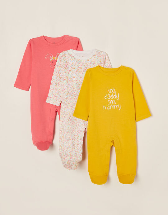 3 Sleepsuits for Baby Girls 'Bunny', Multicoloured
