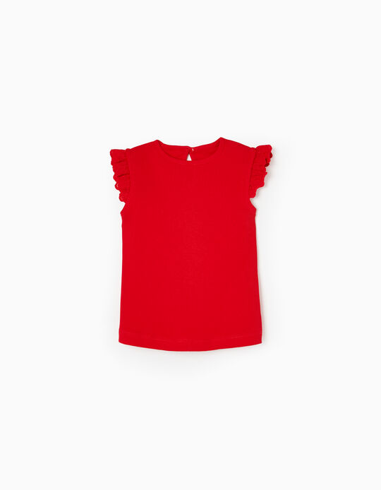 Sleeveless Cotton T-shirt for Baby Girls, Red