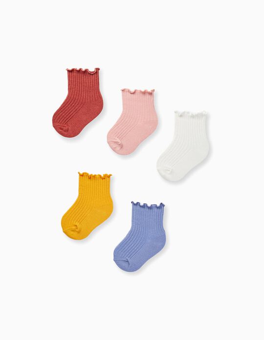 Pack of 5 Ribbed Socks with Wavy Detail for Baby Girl, Multicolor