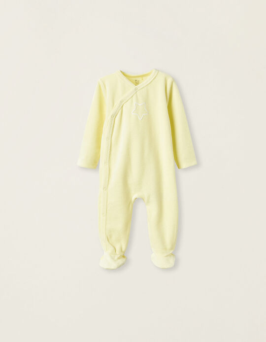 Velour Sleepsuit for Newborns 'Star', Yellow
