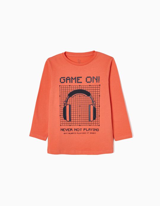 T-shirt à Manches Longues en Coton Garçon 'Gaming', Orange