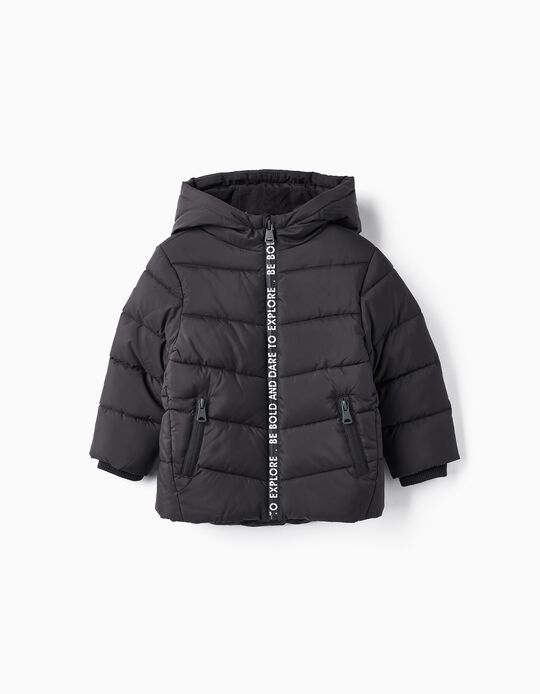 Puffer Quilted Jacket for Baby Boy 'Be Bold', Dark Grey