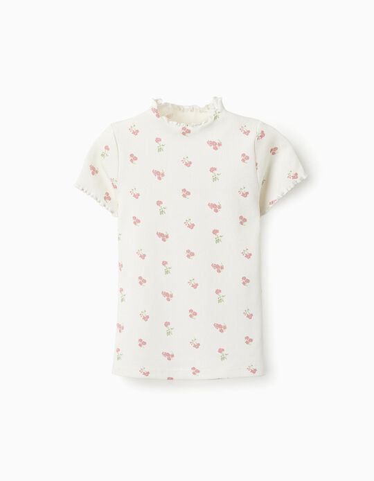 Comprar Online T-shirt Canelada Floral para Menina, Branco