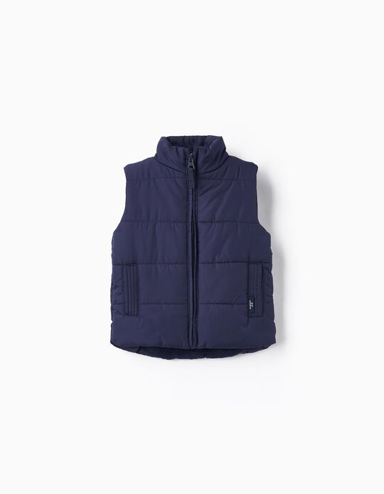 Quilted Vest with Fleece Lining for Baby Boys, Dark Blue