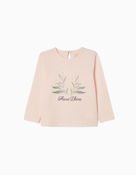 T-shirt de Manga Comprida para Bebé Menina 'Flores', Rosa
