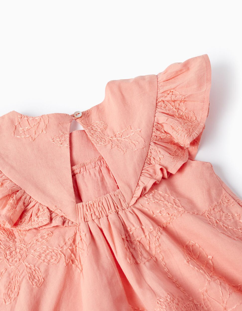 Buy Online Cotton Dress with Embroidery and Ruffles for Baby Girls, Coral