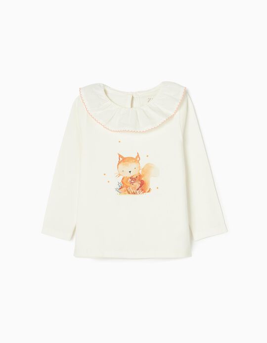 Long-Sleeve Cotton T-shirt for Baby Girls 'Forest', White