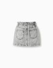Buy Online Cotton Denim Skirt with Paperbag Waist for Girls, Grey