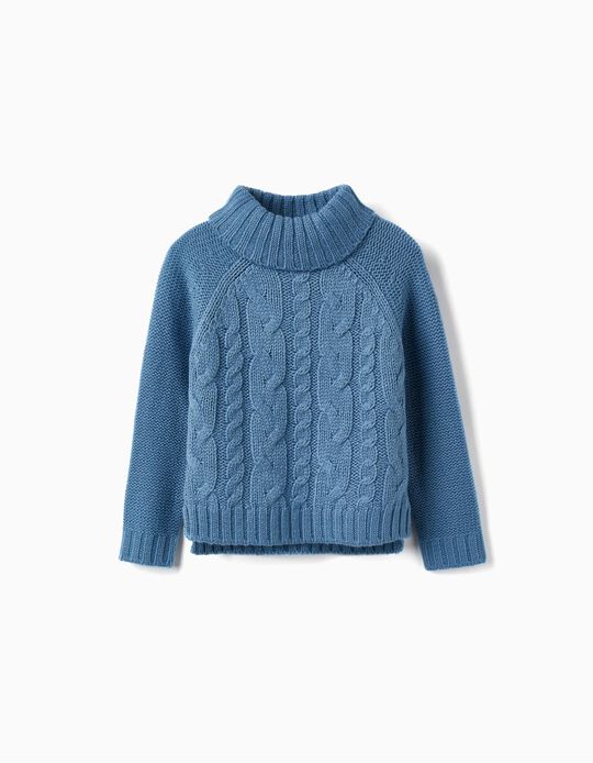 High Neck Knit Sweater for Girls, Blue