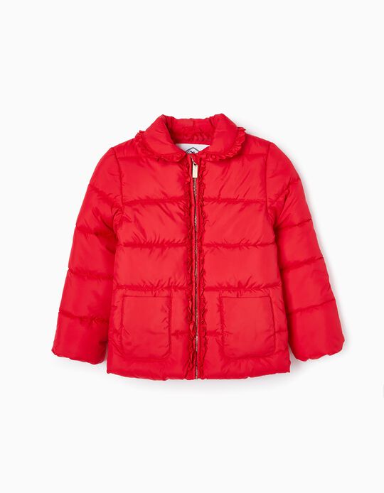 Quilted Jacket with Ruffles for Girls, Red