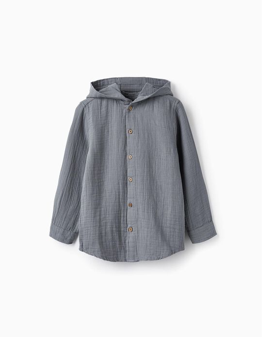 Hooded Shirt in Cotton Bambula for Boys, Grey