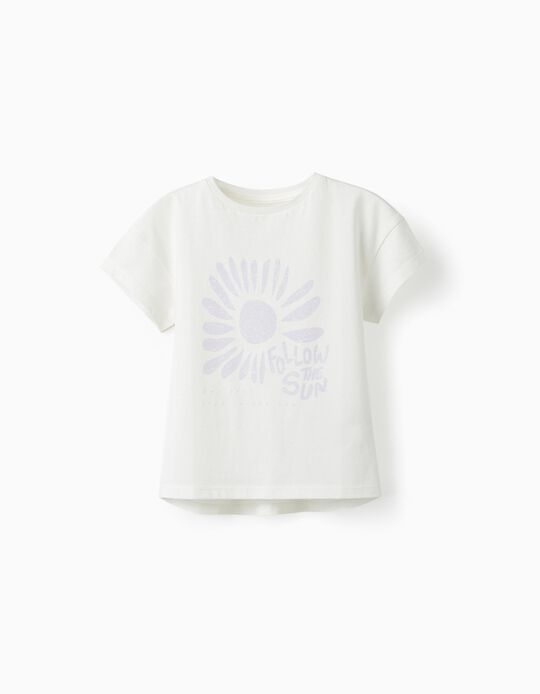 T-Shirt de Manga Curta para Menina 'Follow the Sun', Branco