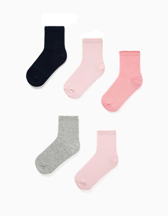 5 Pairs of Plain Socks for Girls, Multicoloured